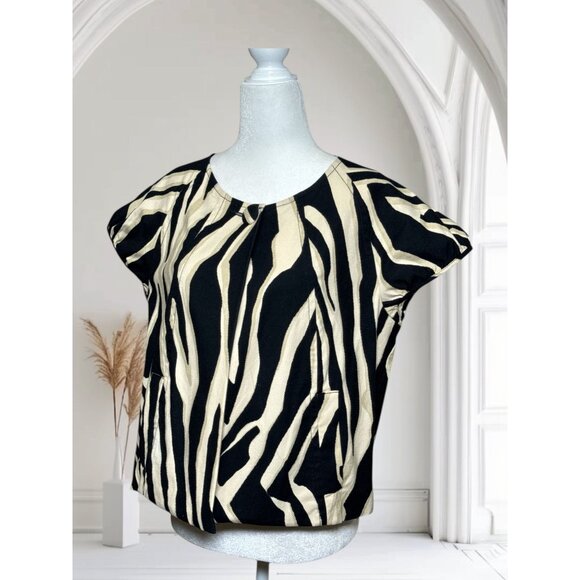 Express Zebra Print Short Sleeve top Jacket L Black Beige Lightweight Womens - Picture 7 of 8